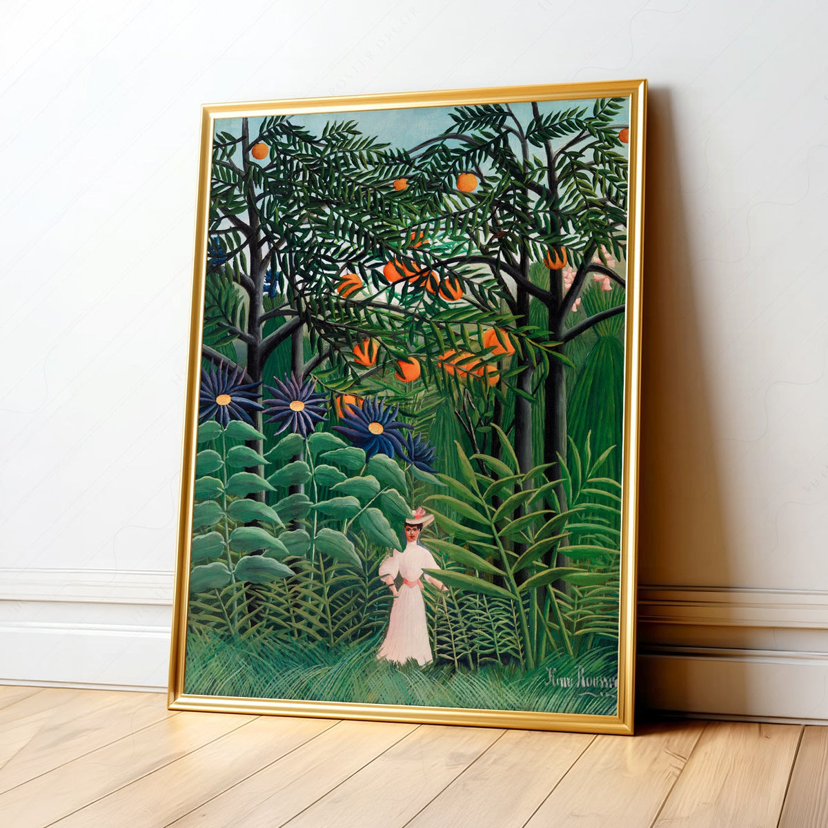 Henri Rousseau Femme se promenant dans une forêt exotique - Reproduction d'art de jungle