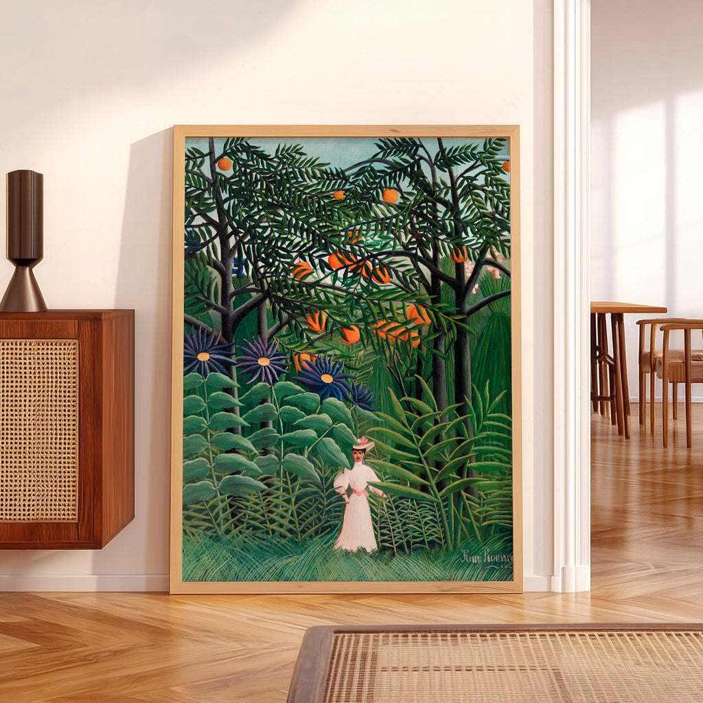 Henri Rousseau Femme se promenant dans une forêt exotique - Reproduction d'art de jungle