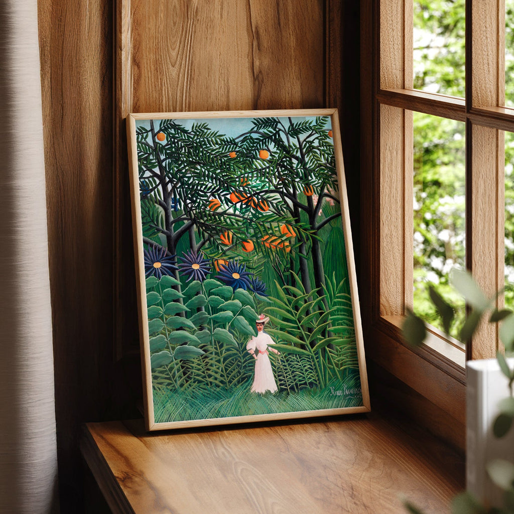 Henri Rousseau Femme se promenant dans une forêt exotique - Reproduction d'art de jungle