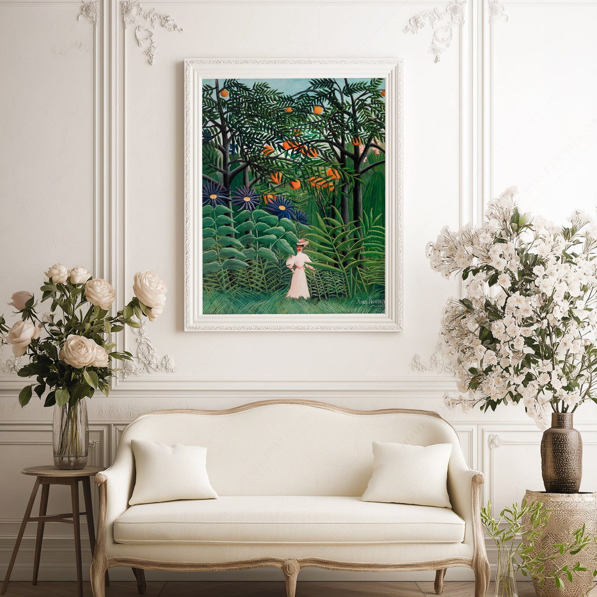 Henri Rousseau Femme se promenant dans une forêt exotique - Reproduction d'art de jungle
