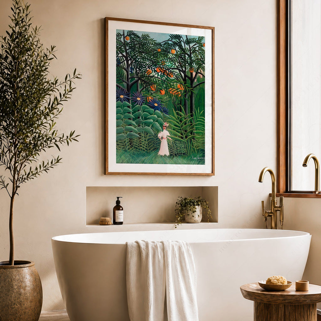 Henri Rousseau Femme se promenant dans une forêt exotique - Reproduction d'art de jungle