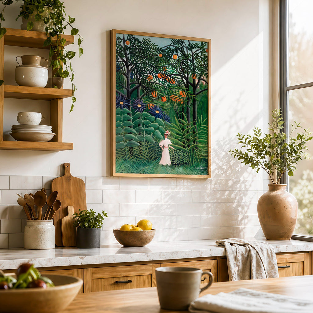 Henri Rousseau Femme se promenant dans une forêt exotique - Reproduction d'art de jungle