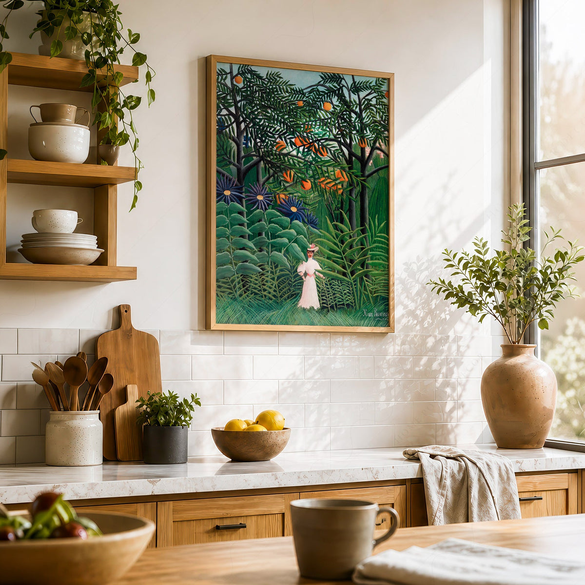 Henri Rousseau Femme se promenant dans une forêt exotique - Reproduction d'art de jungle