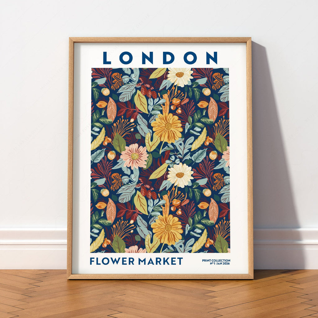 London Flower Market Print – Botanical Wall Art Autumn Floral Poster