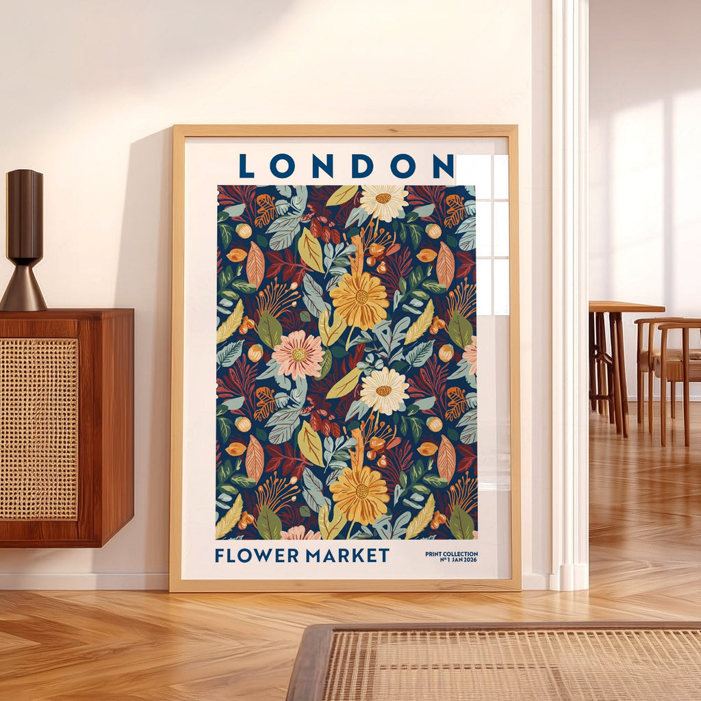 London Flower Market Print – Botanical Wall Art Autumn Floral Poster