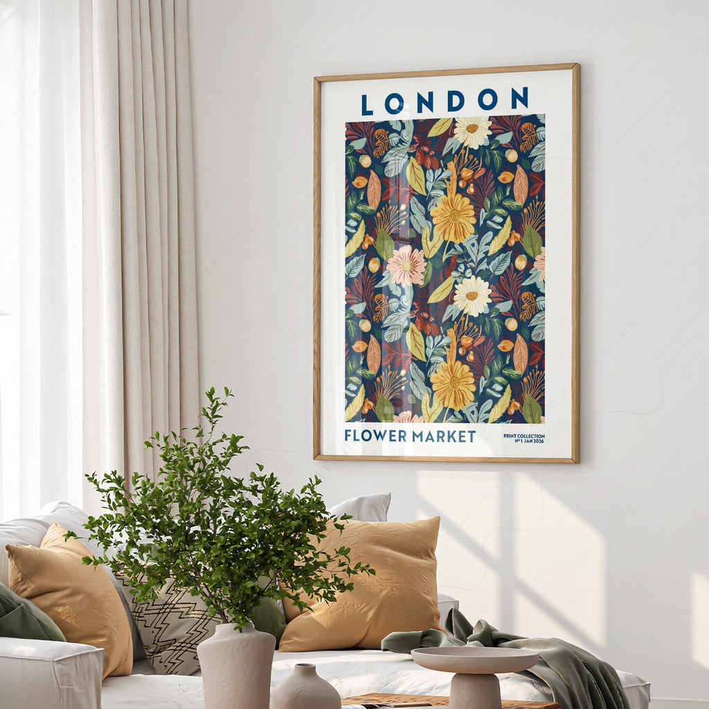 London Flower Market Print – Botanical Wall Art Autumn Floral Poster