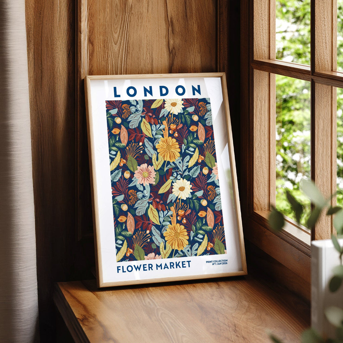 London Flower Market Print – Botanical Wall Art Autumn Floral Poster