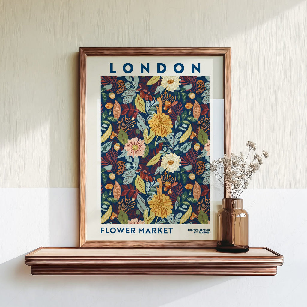 London Flower Market Print – Botanical Wall Art Autumn Floral Poster