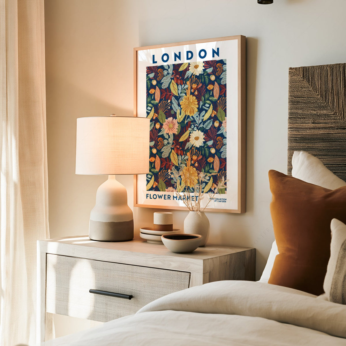 London Flower Market Print – Botanical Wall Art Autumn Floral Poster
