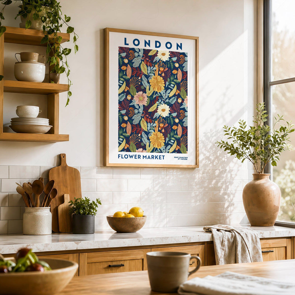 London Flower Market Print – Botanical Wall Art Autumn Floral Poster