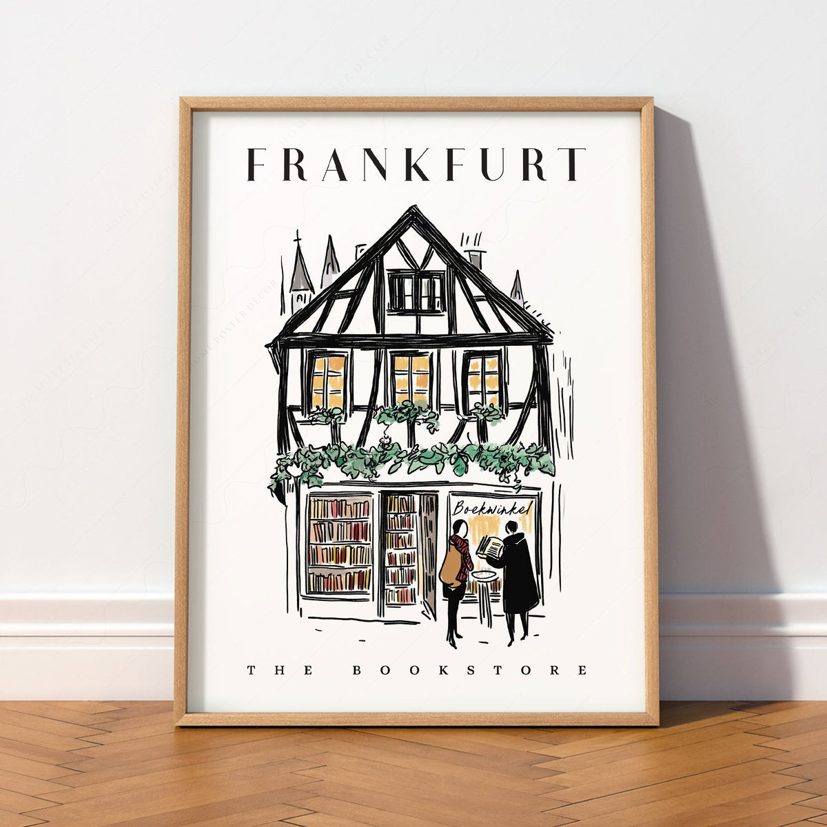 Frankfurt Bookstore Illustration Print – European City Wall Art Poster