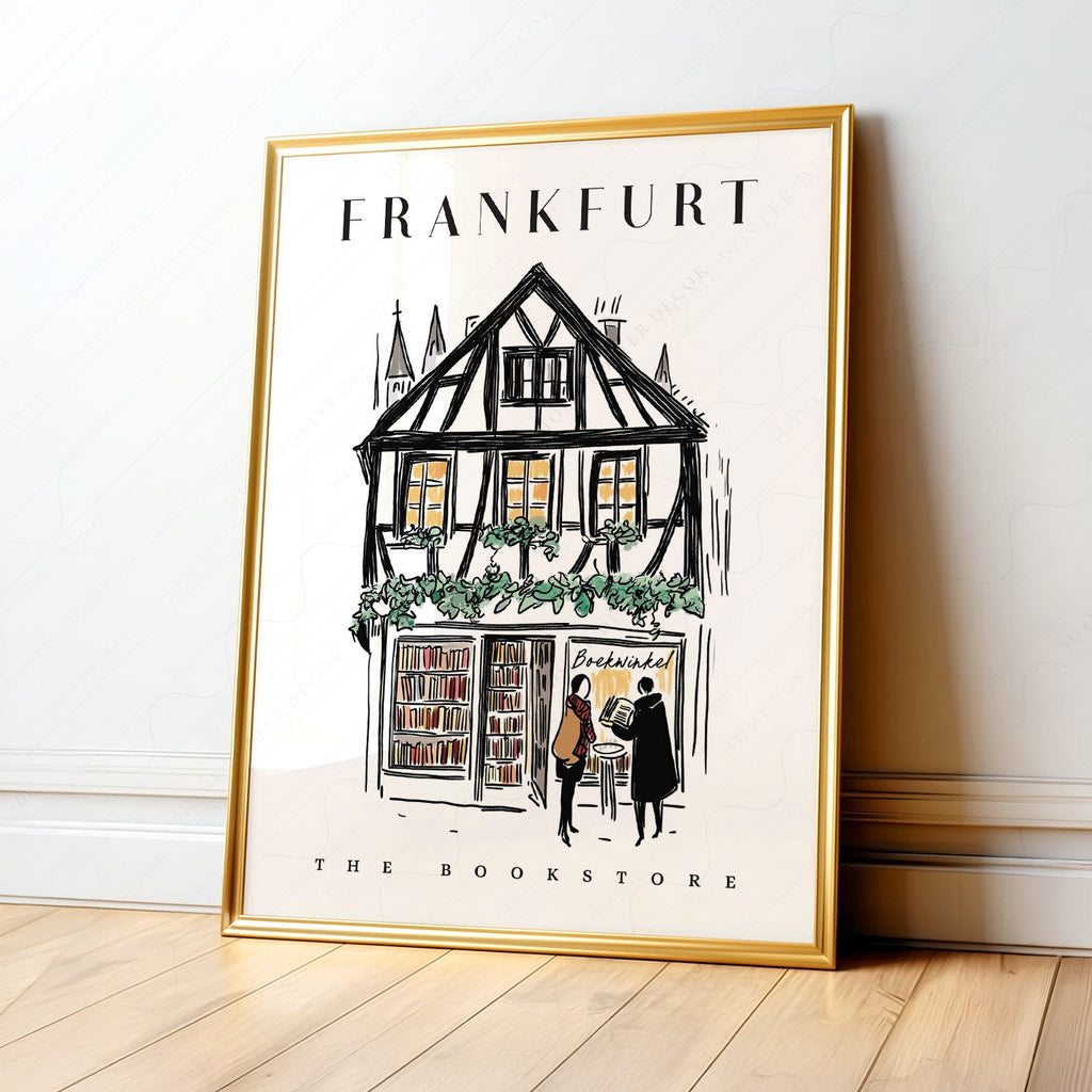 Frankfurt Bookstore Illustration Print – European City Wall Art Poster