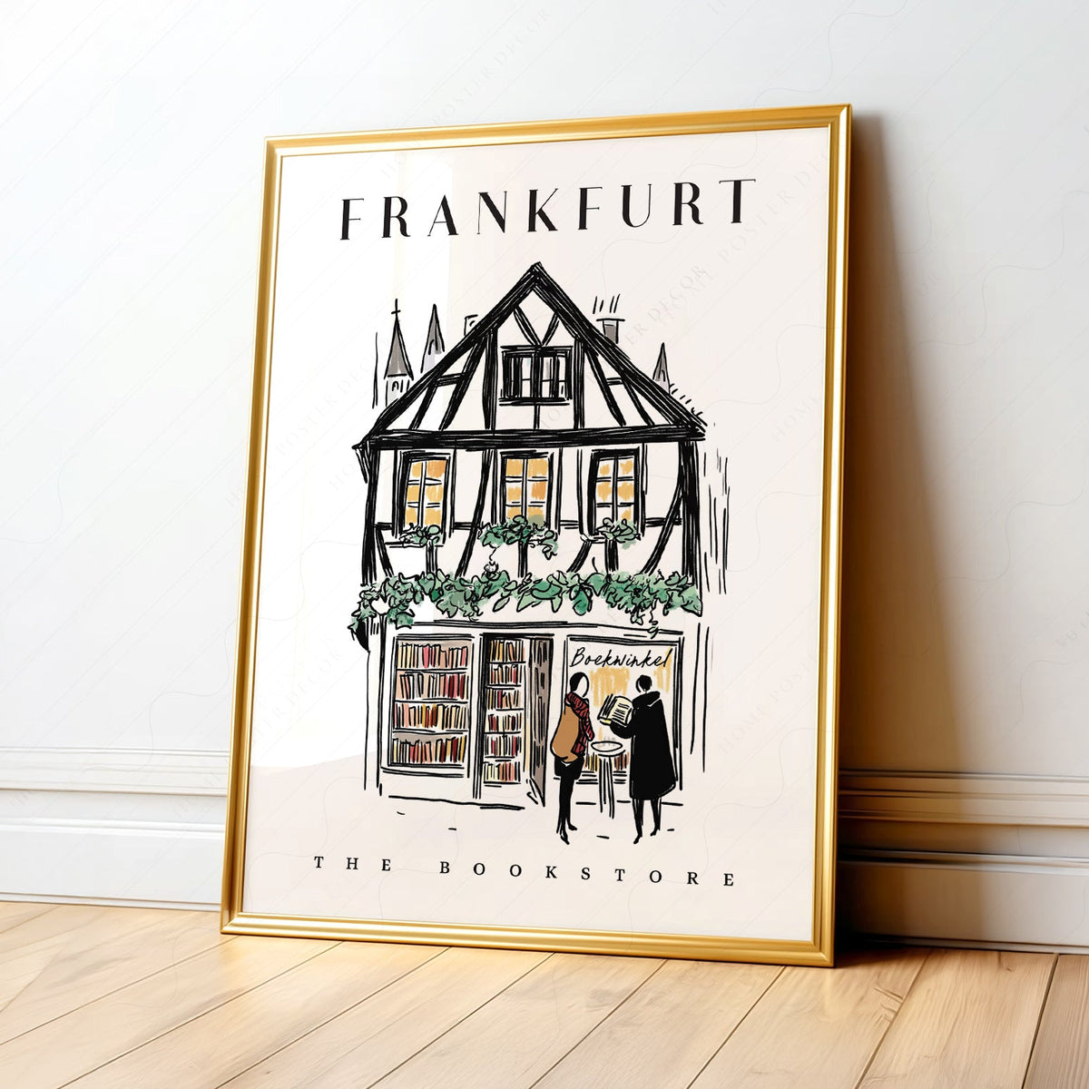 Frankfurt Bookstore Illustration Print – European City Wall Art Poster