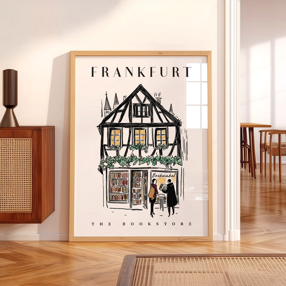Frankfurt Bookstore Illustration Print – European City Wall Art Poster