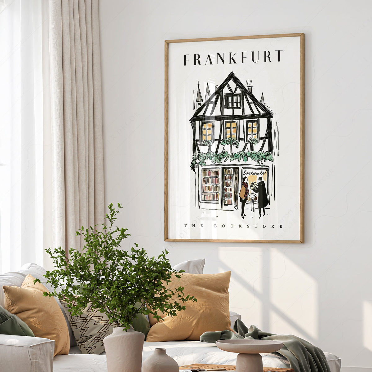Frankfurt Bookstore Illustration Print – European City Wall Art Poster