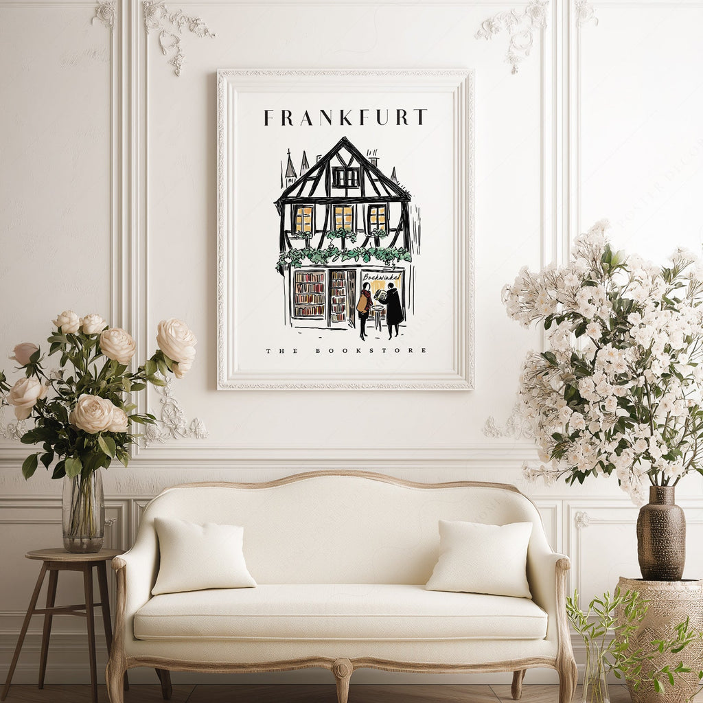 Frankfurt Bookstore Illustration Print – European City Wall Art Poster