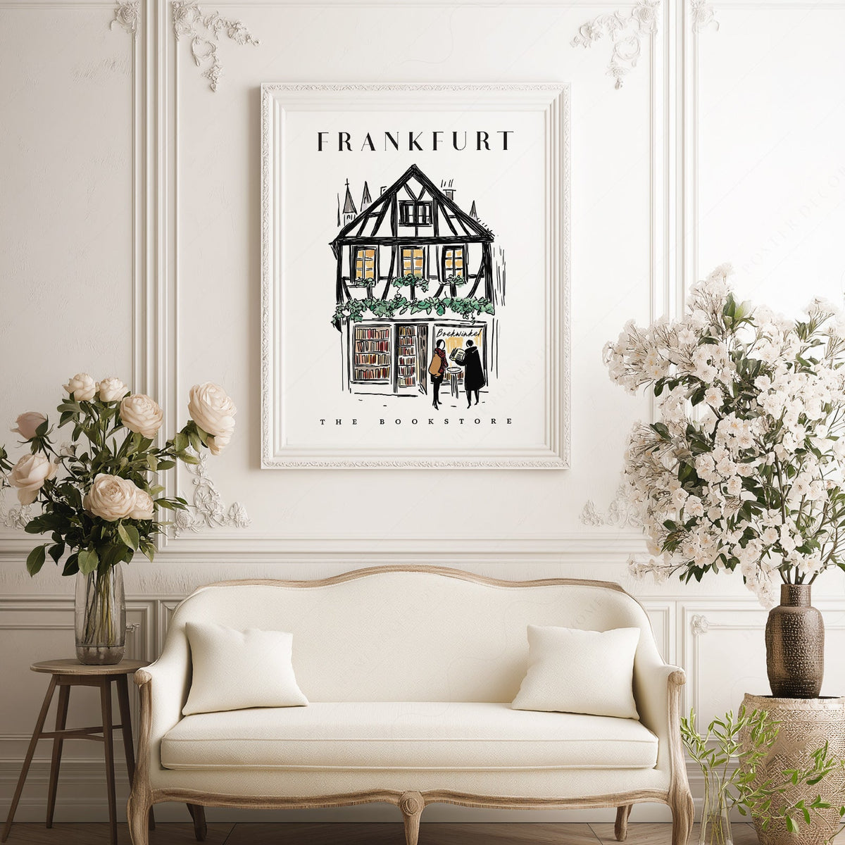 Frankfurt Bookstore Illustration Print – European City Wall Art Poster
