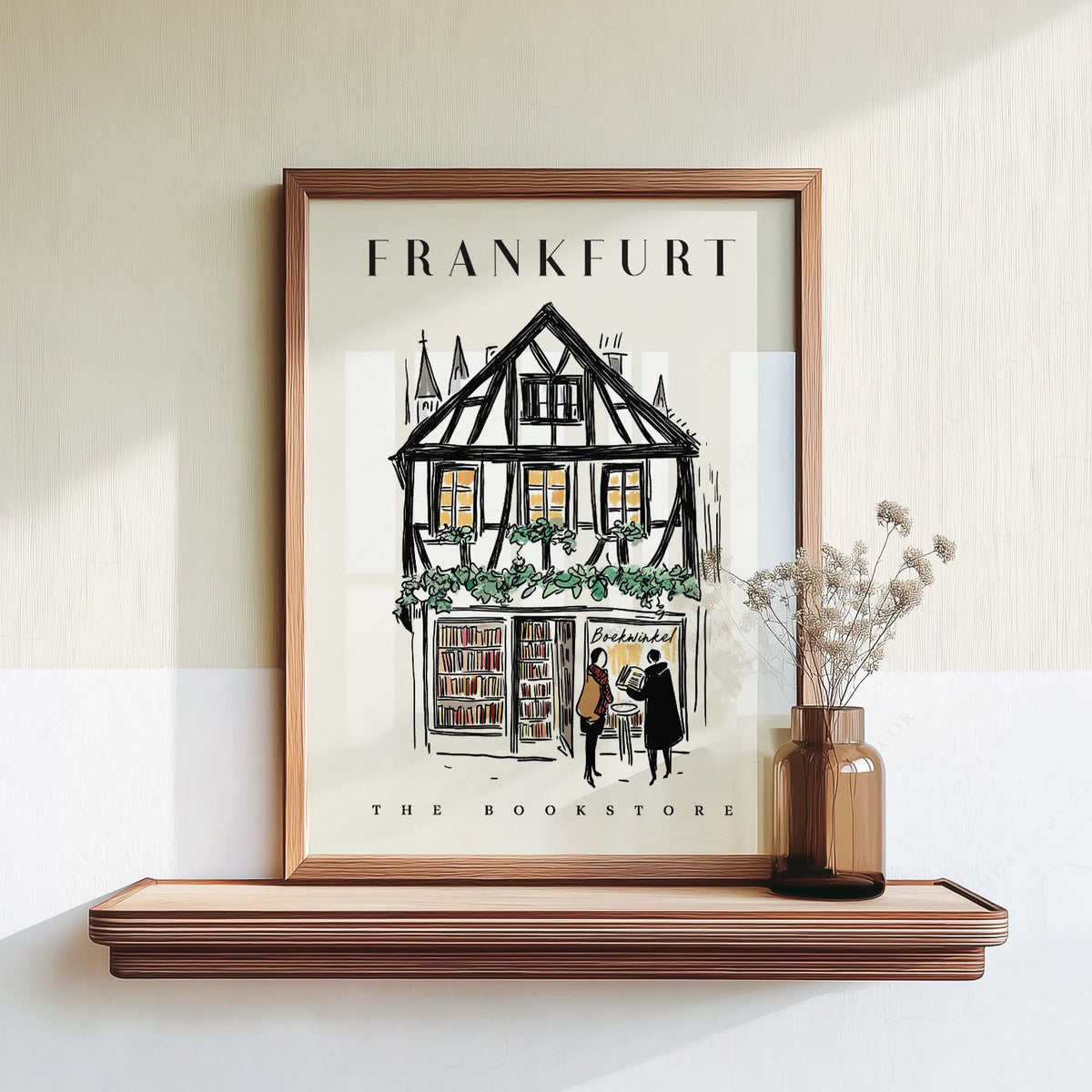 Frankfurt Bookstore Illustration Print – European City Wall Art Poster