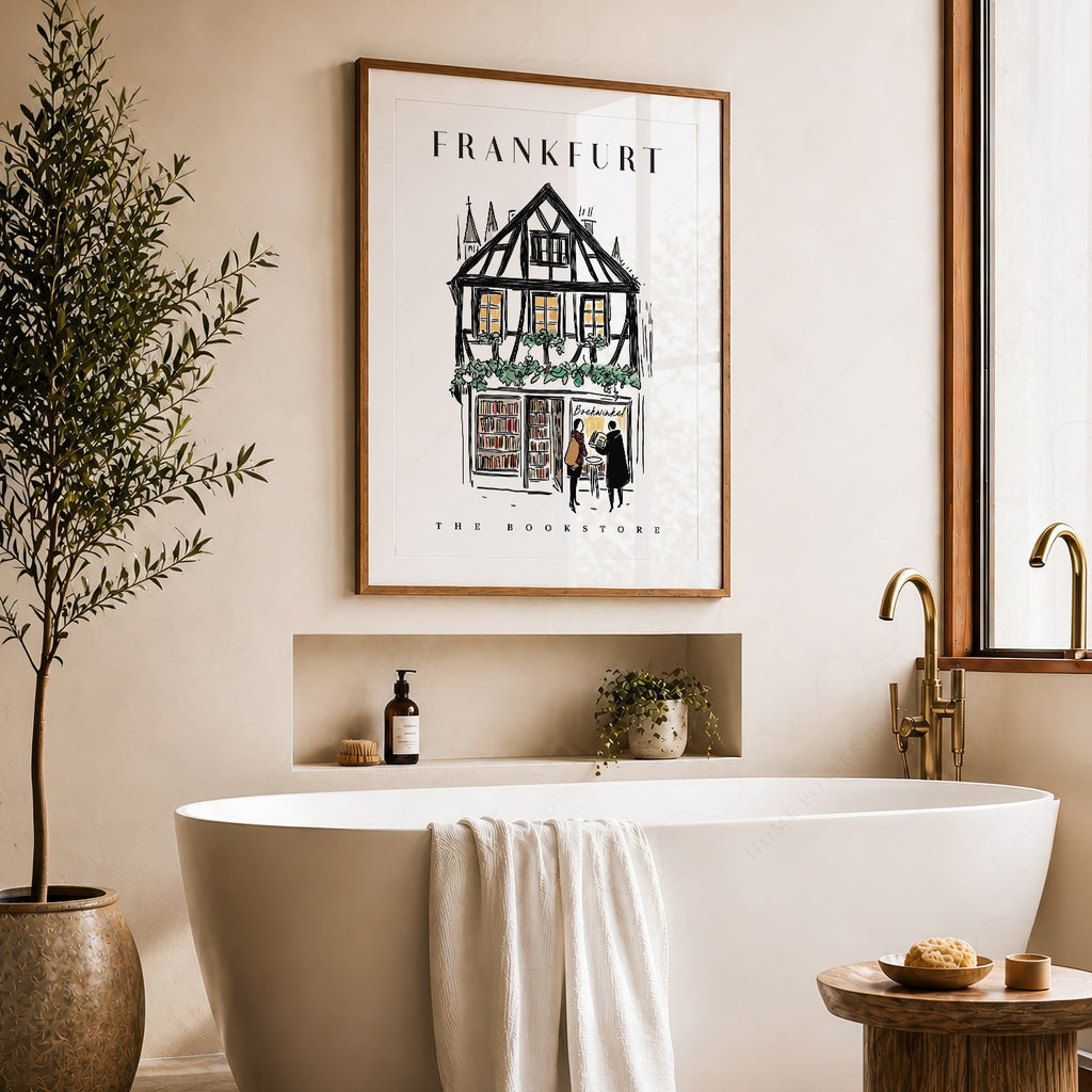 Frankfurt Bookstore Illustration Print – European City Wall Art Poster