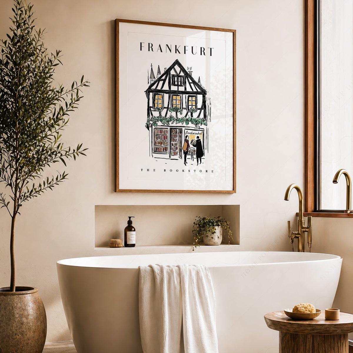 Frankfurt Bookstore Illustration Print – European City Wall Art Poster