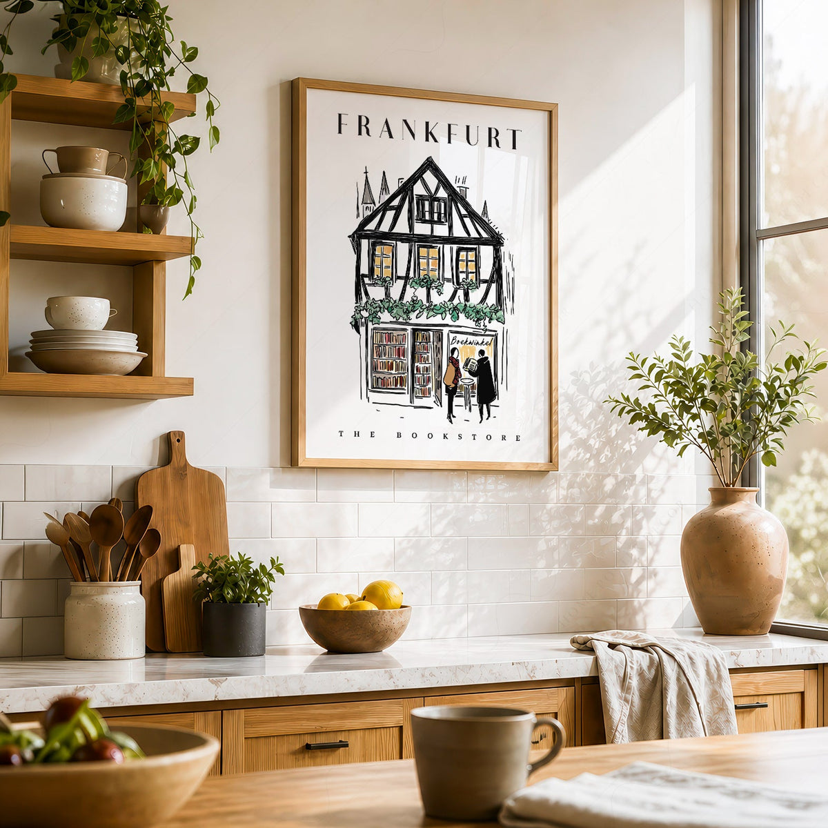 Frankfurt Bookstore Illustration Print – European City Wall Art Poster