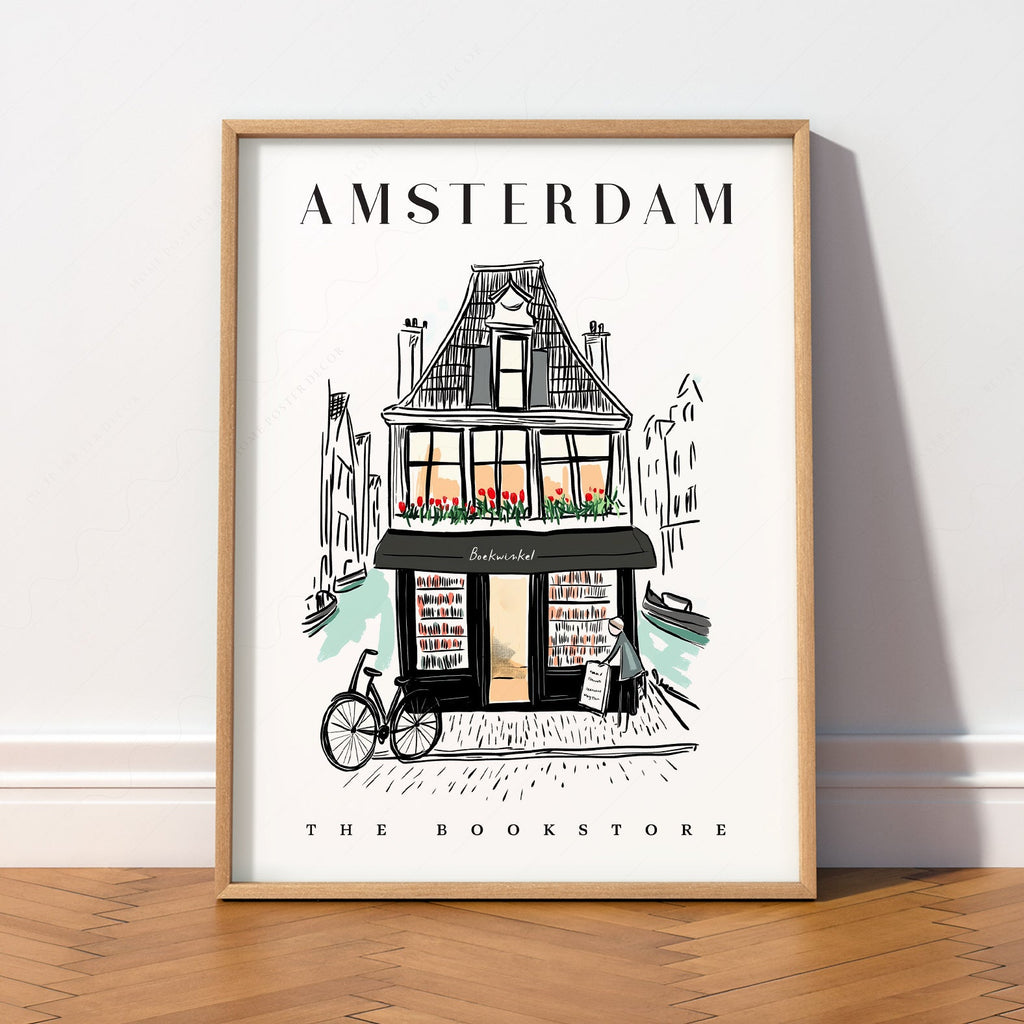 Amsterdam Bookstore Art Print – Charming Dutch Bookshop Wall Poster