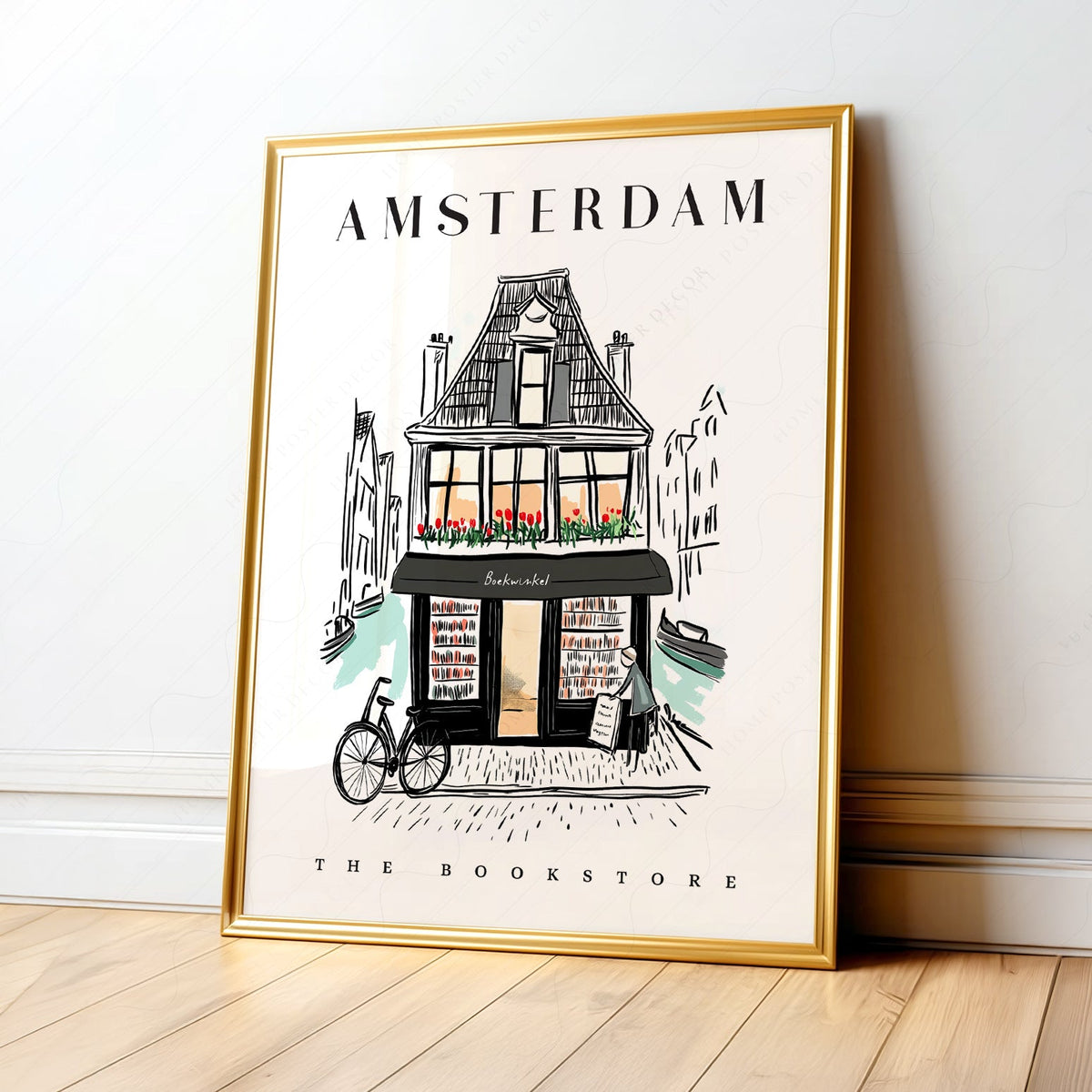 Amsterdam Bookstore Art Print – Charming Dutch Bookshop Wall Poster