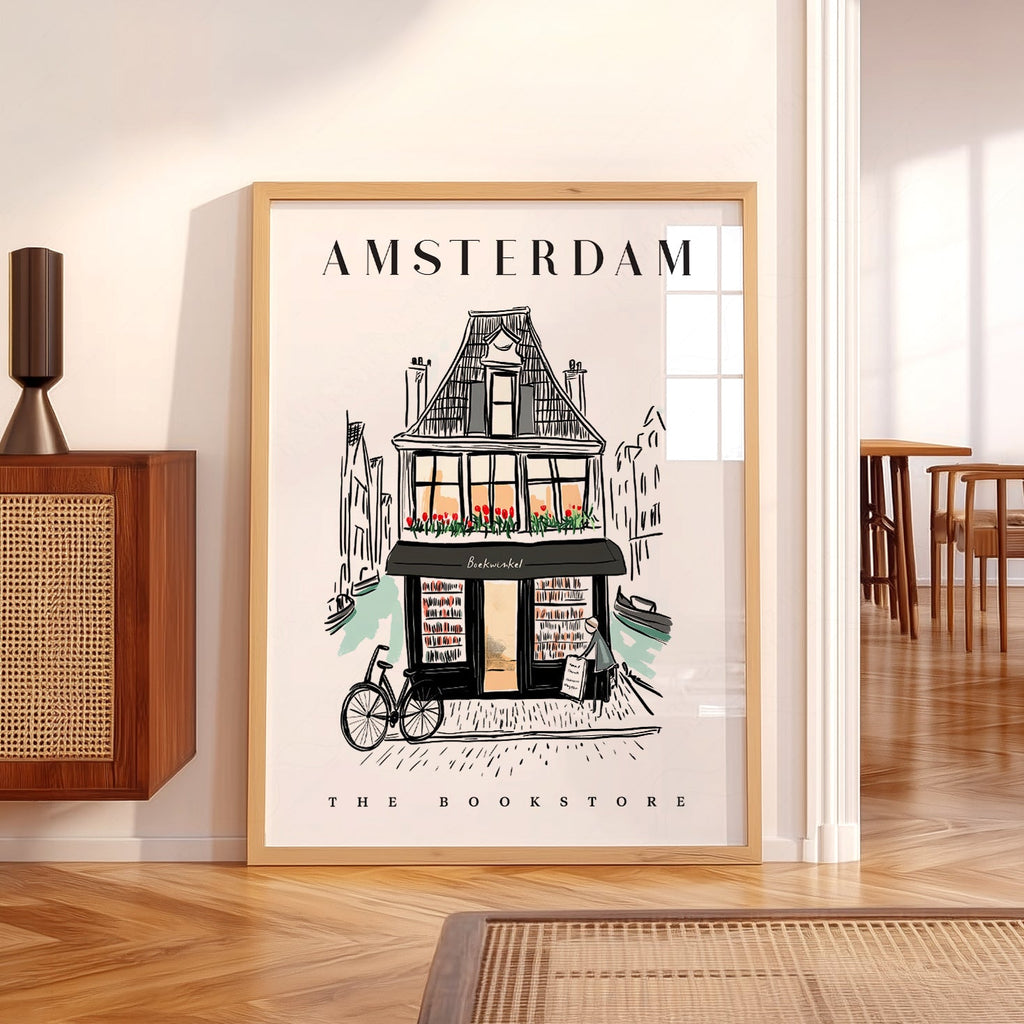 Amsterdam Bookstore Art Print – Charming Dutch Bookshop Wall Poster