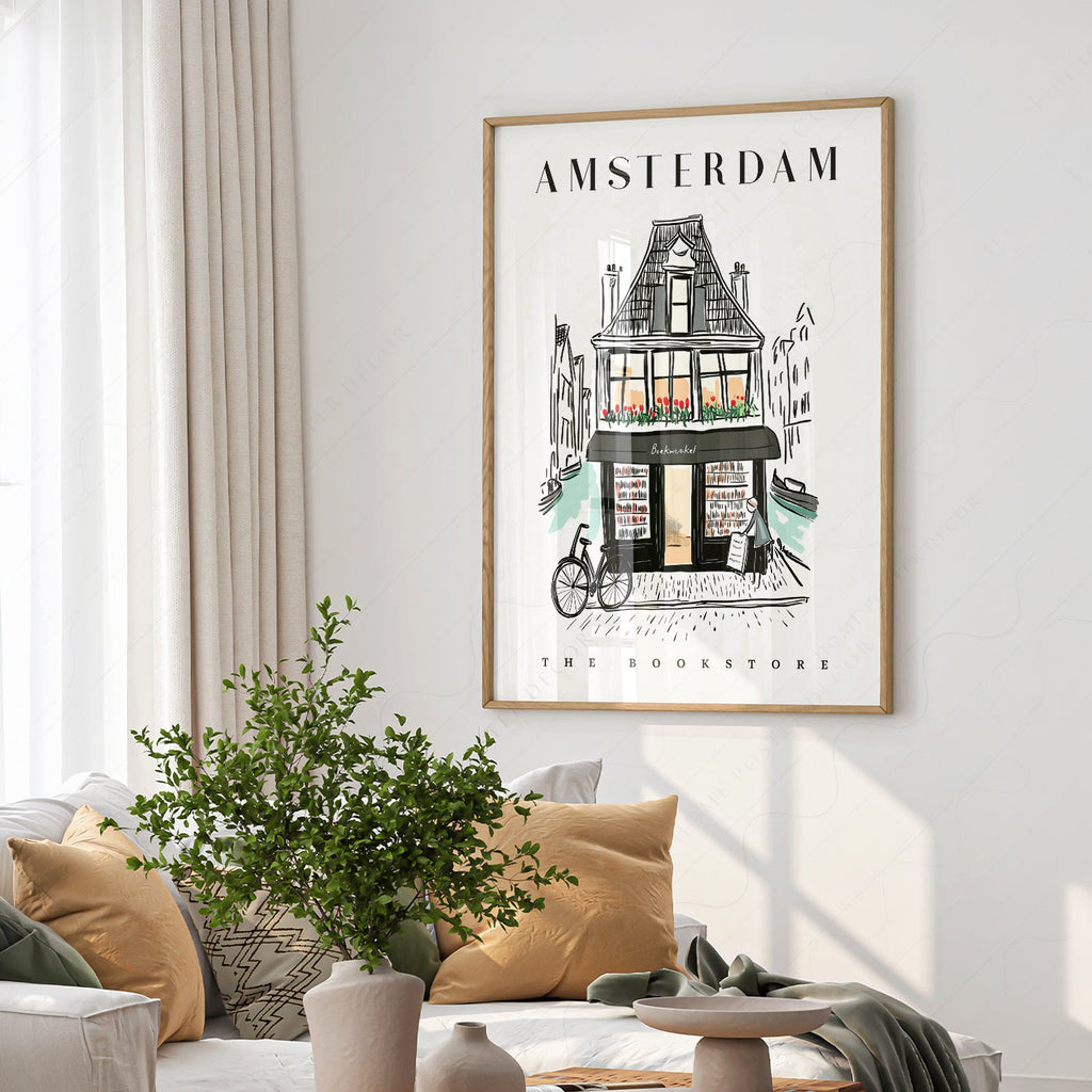 Amsterdam Bookstore Art Print – Charming Dutch Bookshop Wall Poster