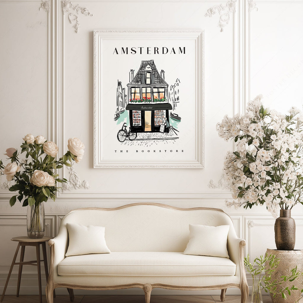 Amsterdam Bookstore Art Print – Charming Dutch Bookshop Wall Poster