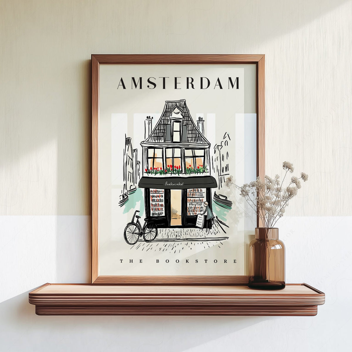Amsterdam Bookstore Art Print – Charming Dutch Bookshop Wall Poster