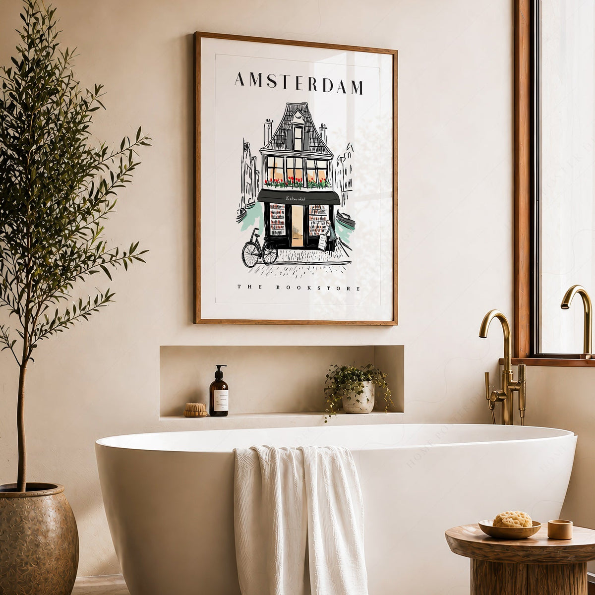 Amsterdam Bookstore Art Print – Charming Dutch Bookshop Wall Poster
