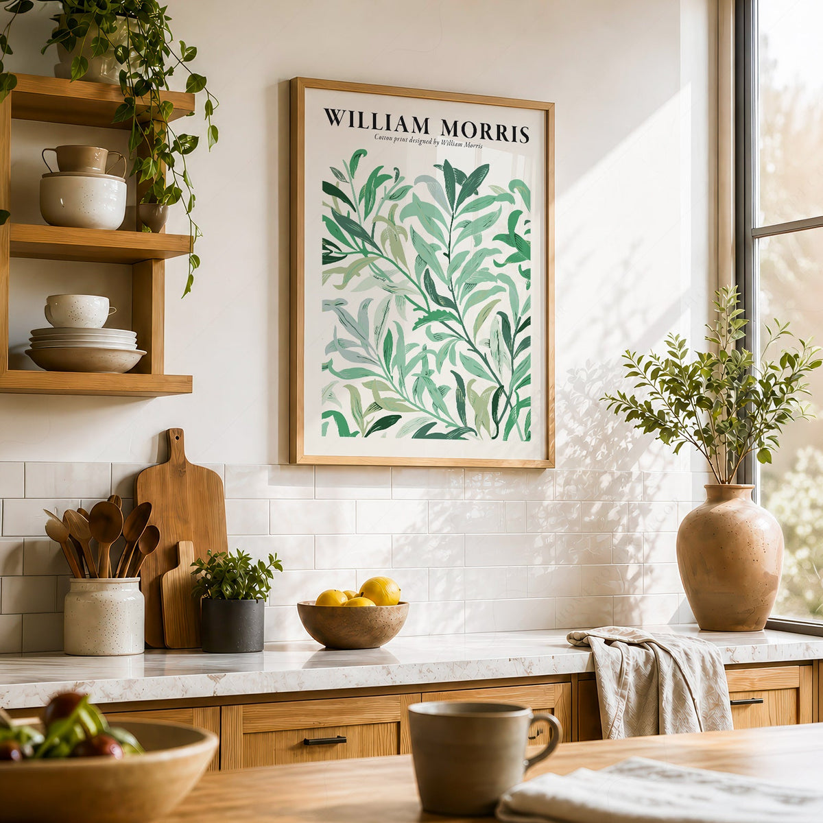 William Morris Green Leaves Cotton Print – Botanical Wall Art Poster