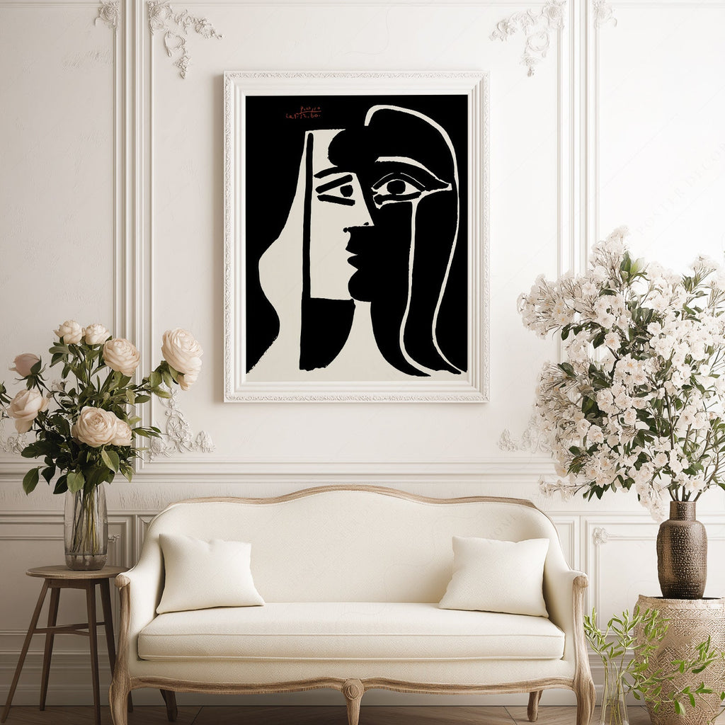 Pablo Picasso Two Faces Art Print – Black White Modern Wall Decor