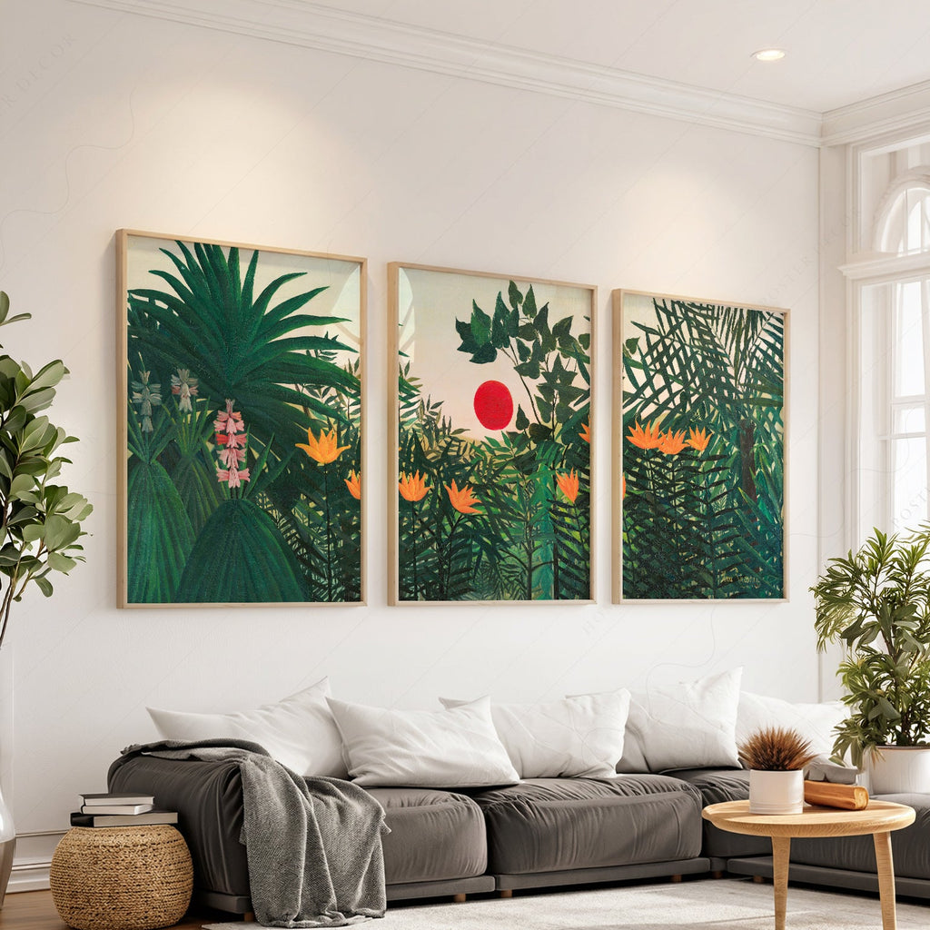 Henri Rousseau Jungle Set of 3 Prints – Tropical Forest Wall Art Decor