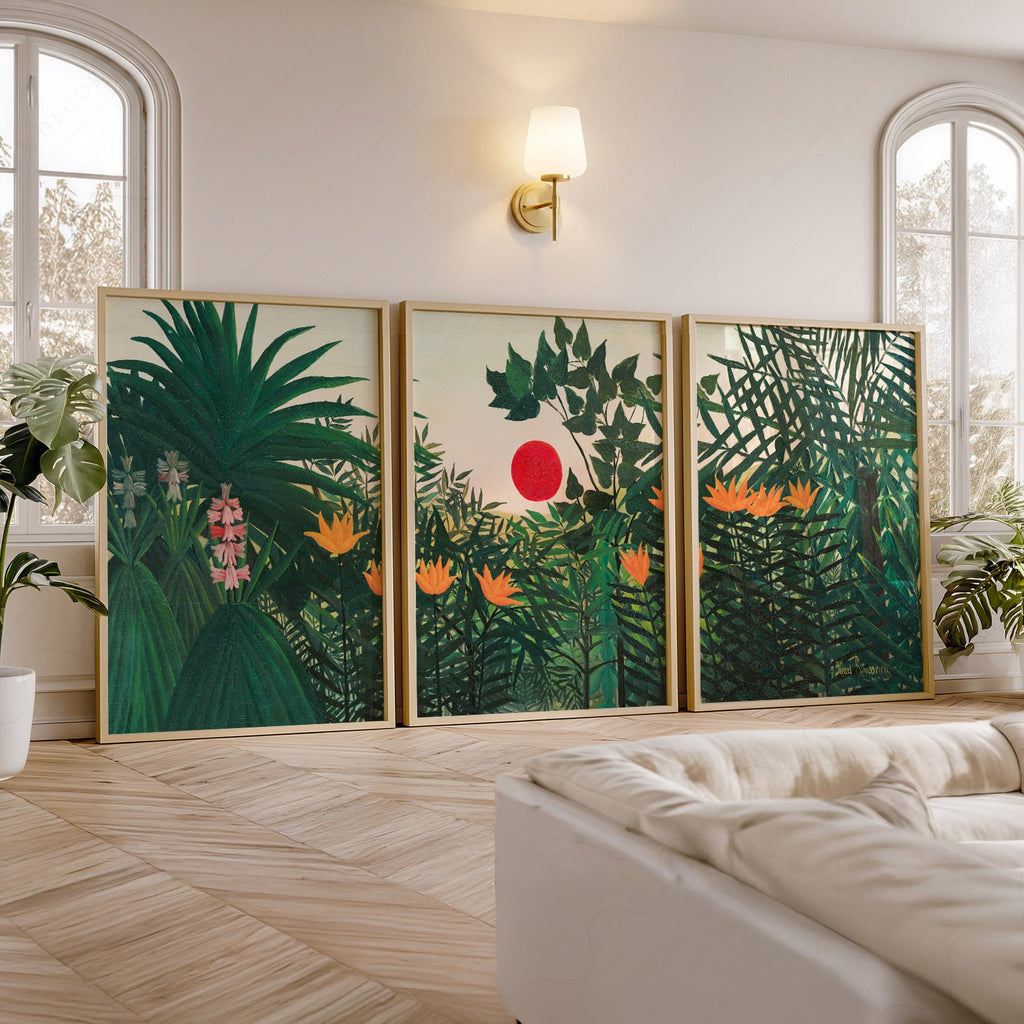 Henri Rousseau Jungle Set of 3 Prints – Tropical Forest Wall Art Decor