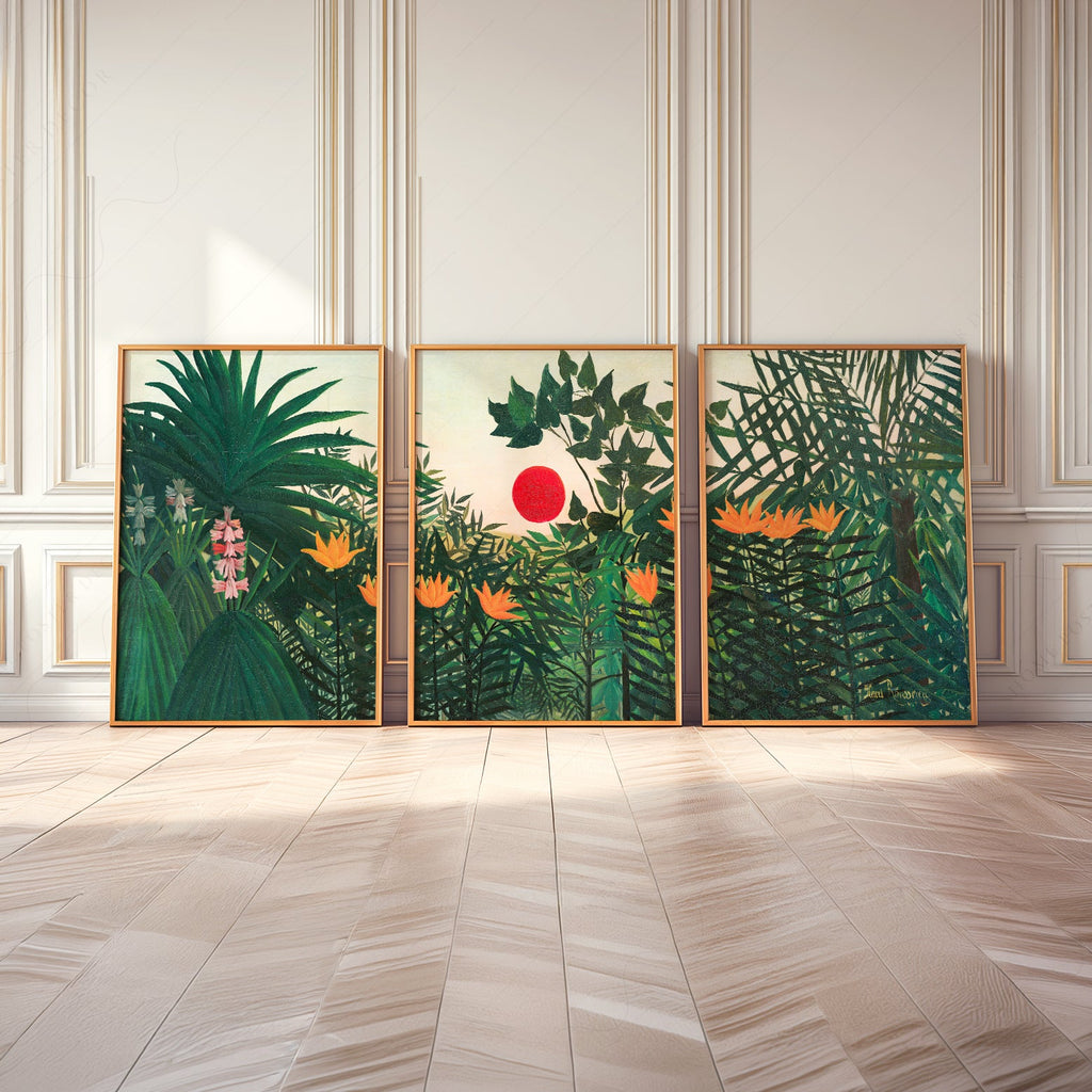 Henri Rousseau Jungle Set of 3 Prints – Tropical Forest Wall Art Decor