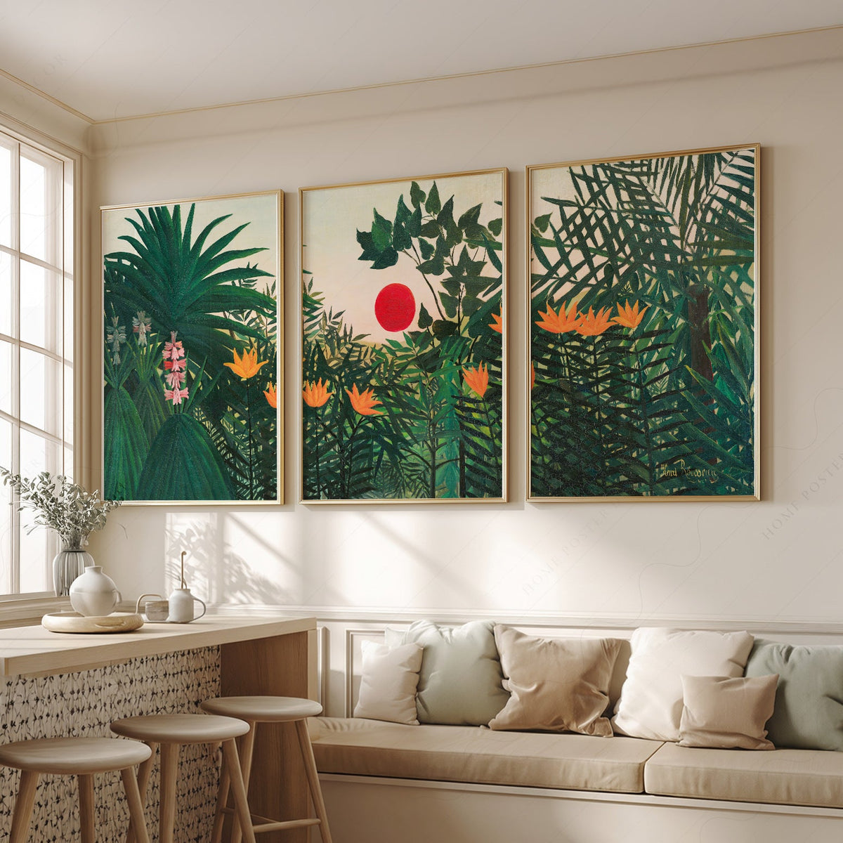 Henri Rousseau Jungle Set of 3 Prints – Tropical Forest Wall Art Decor