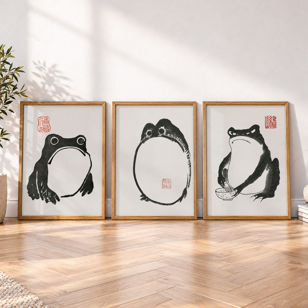Ensemble d'illustrations Grenouille de Matsumoto Hoji – Décor mural zen à l'encre japonaise