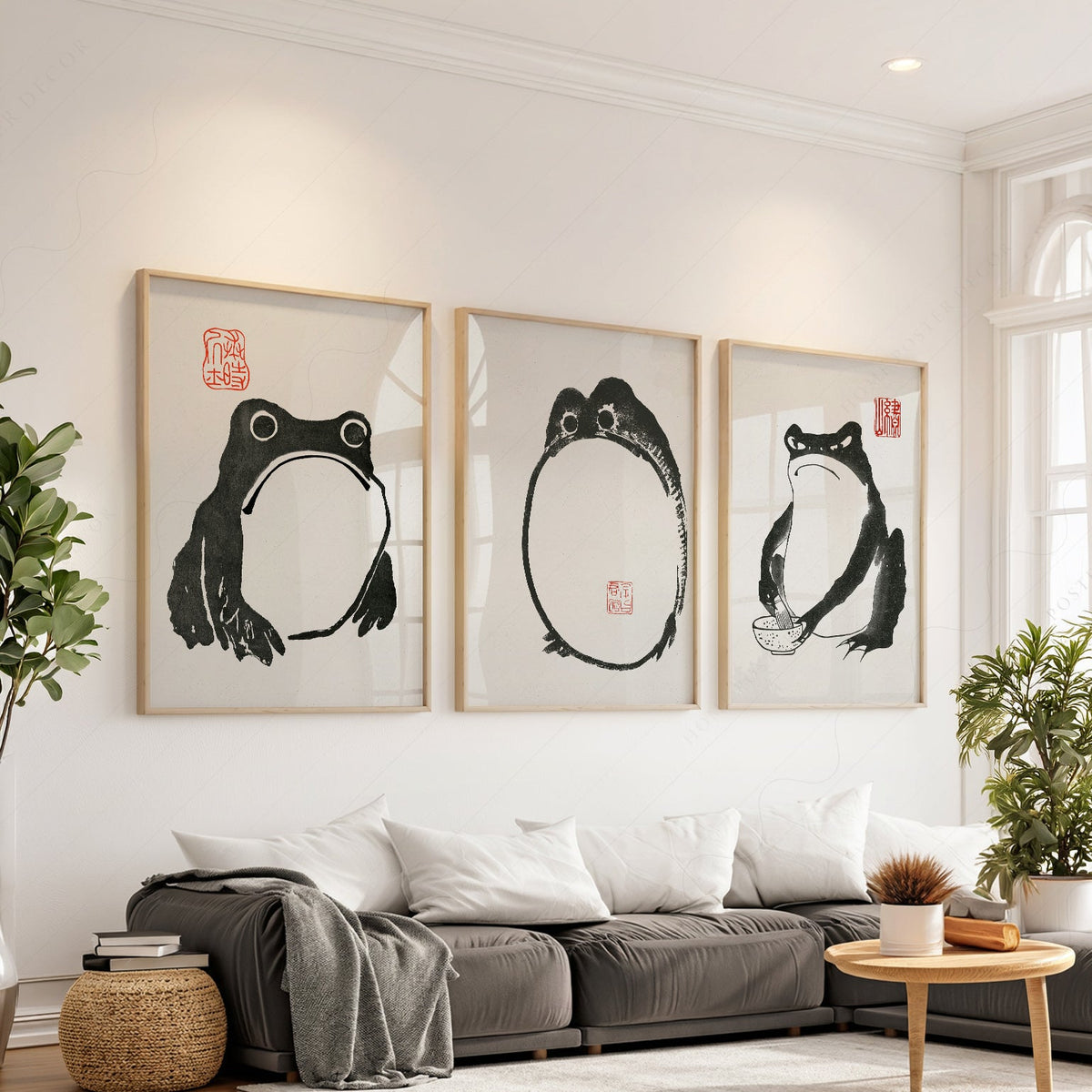 Ensemble d'illustrations Grenouille de Matsumoto Hoji – Décor mural zen à l'encre japonaise