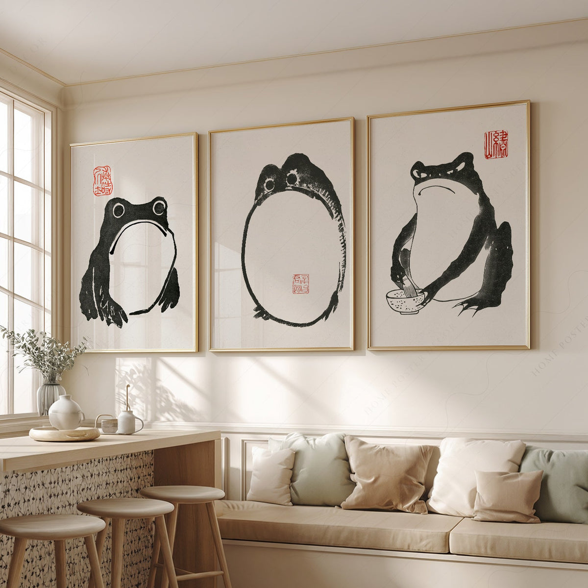 Ensemble d'illustrations Grenouille de Matsumoto Hoji – Décor mural zen à l'encre japonaise