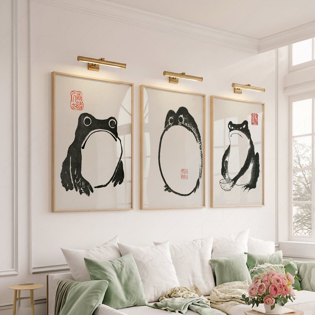 Ensemble d'illustrations Grenouille de Matsumoto Hoji – Décor mural zen à l'encre japonaise