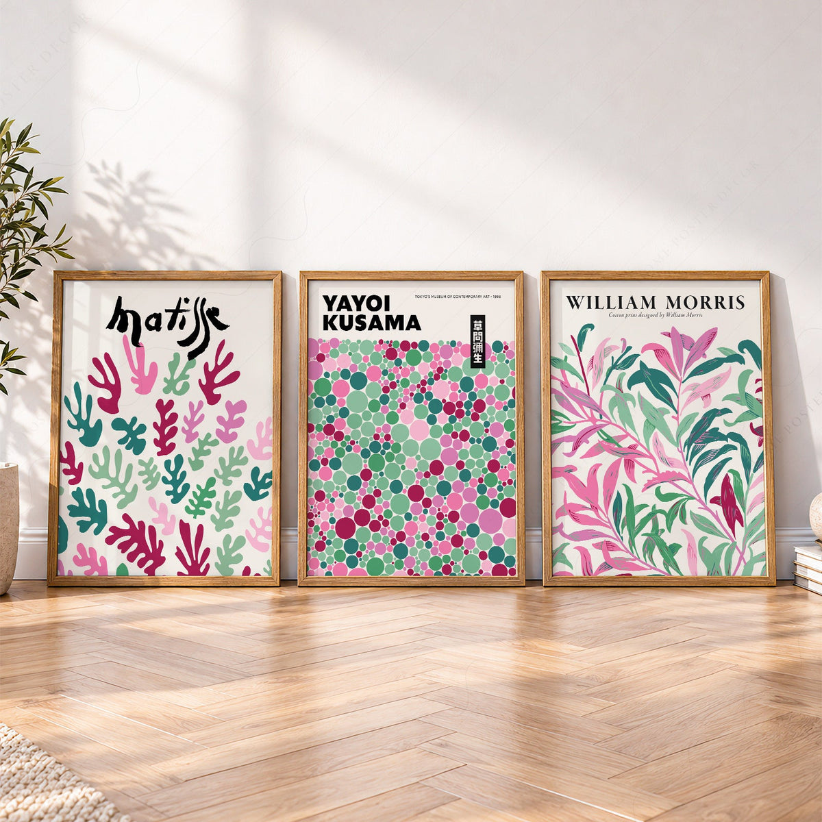 Matisse Kusama Morris Set of 3 Prints – Pink Green Gallery Wall Art