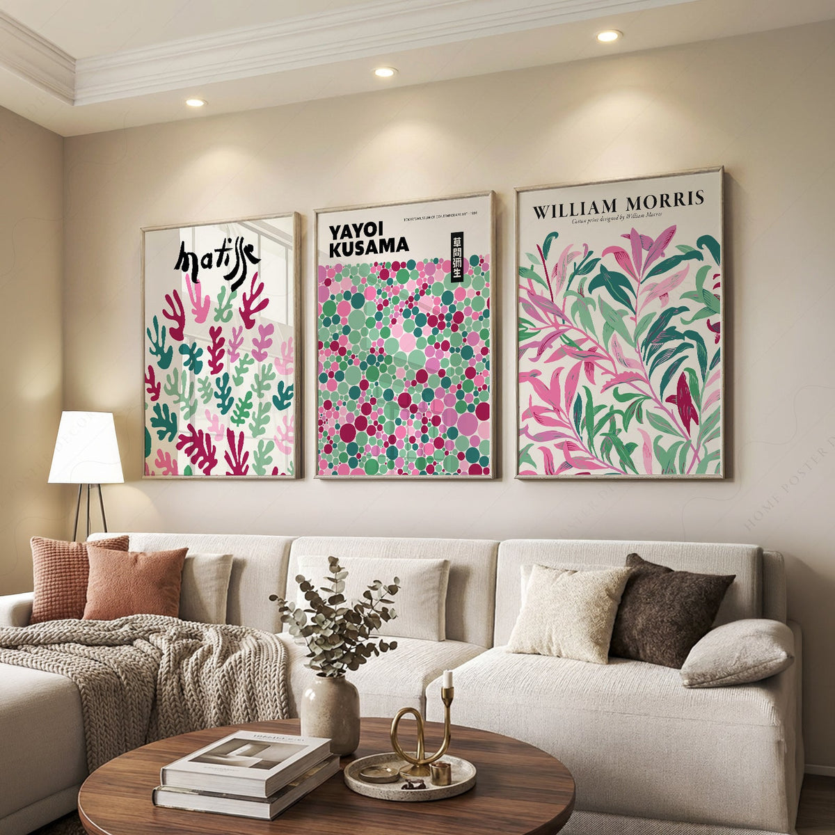 Matisse Kusama Morris Set of 3 Prints – Pink Green Gallery Wall Art
