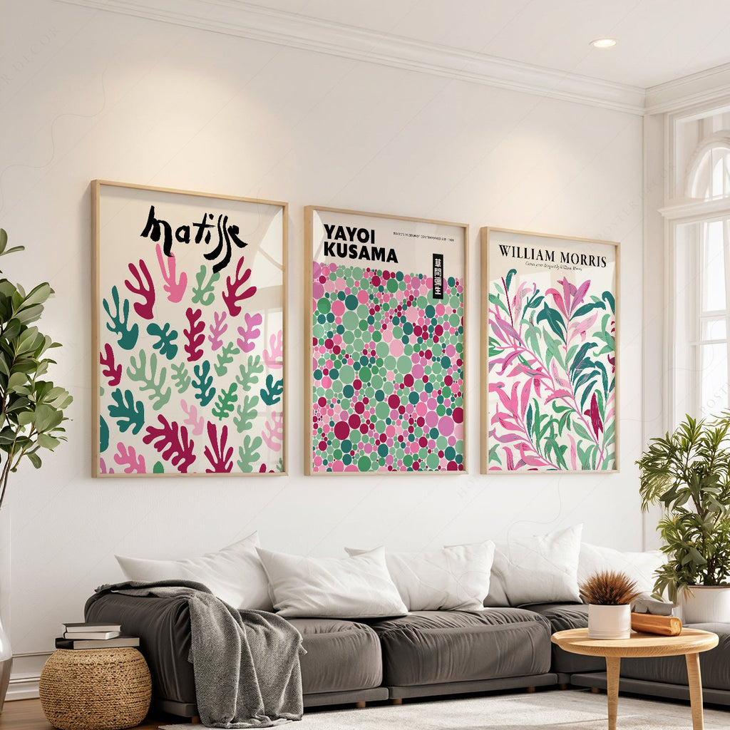 Matisse Kusama Morris Set of 3 Prints – Pink Green Gallery Wall Art