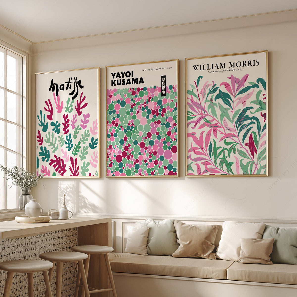 Matisse Kusama Morris Set of 3 Prints – Pink Green Gallery Wall Art
