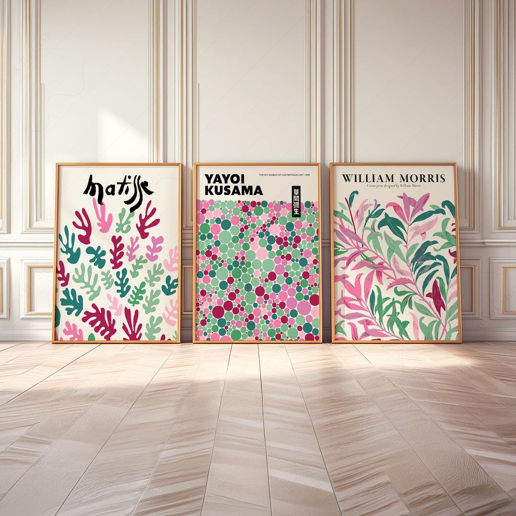 Matisse Kusama Morris Set of 3 Prints – Pink Green Gallery Wall Art