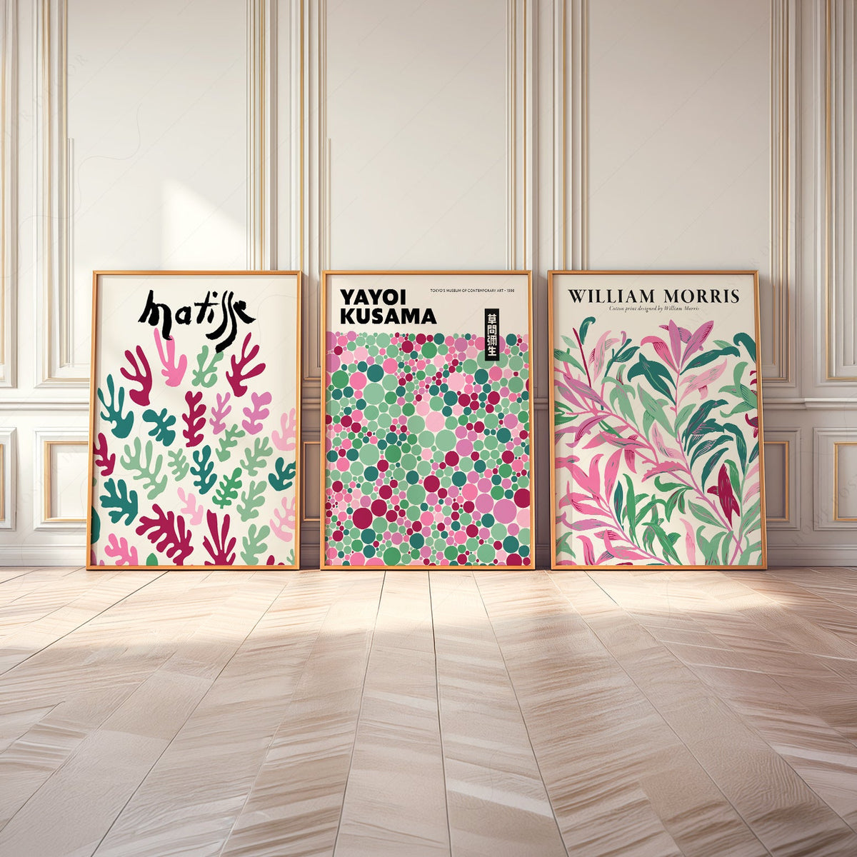 Matisse Kusama Morris Set of 3 Prints – Pink Green Gallery Wall Art