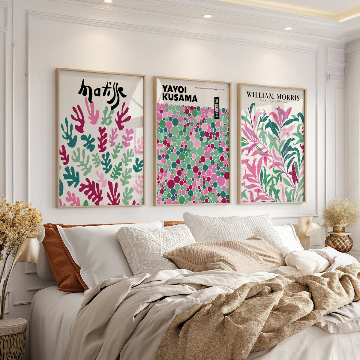 Matisse Kusama Morris Set of 3 Prints – Pink Green Gallery Wall Art