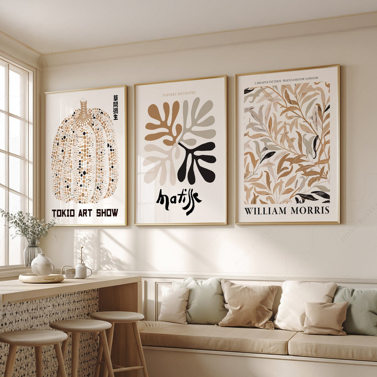 Matisse Kusama Morris Gallery Wall Set of 3 – Neutral Boho Art Prints